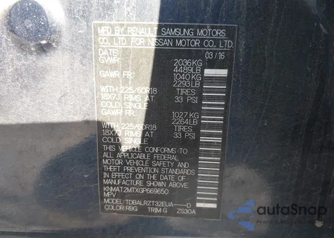 2016 Nissan Rogue Sl from USA, damaged, VIN KNMAT2MTXGP669650